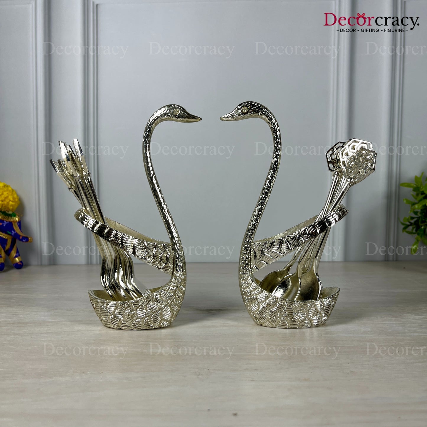 Swan Duck Spoon Fork Stand Set for Dining Table Silver