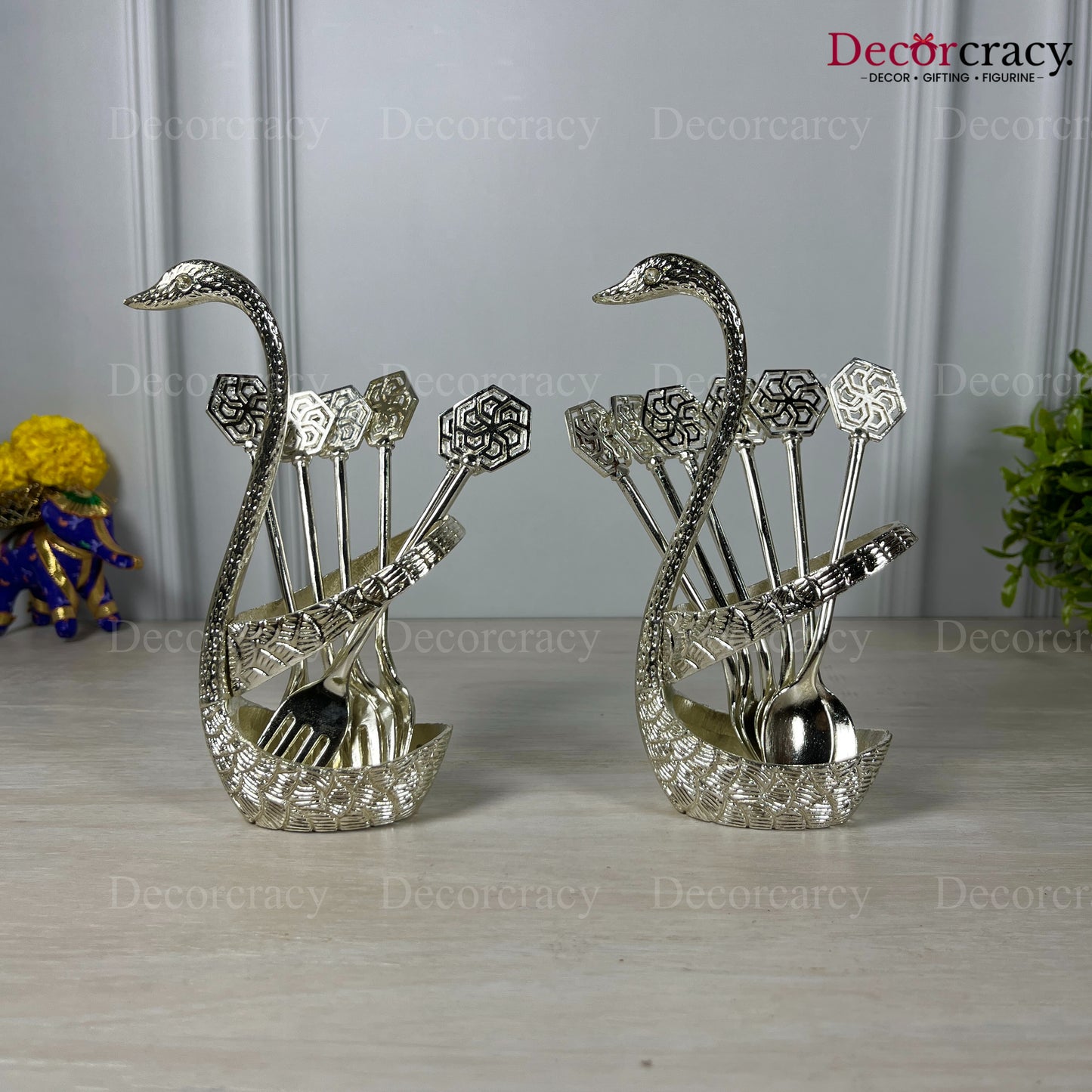 Swan Duck Spoon Fork Stand Set for Dining Table Silver