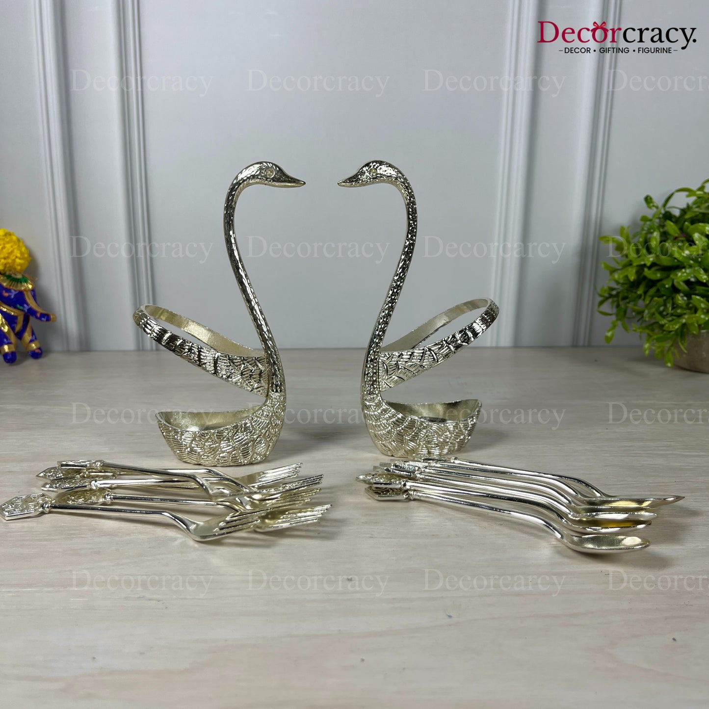 Swan Duck Spoon Fork Stand Set for Dining Table Silver