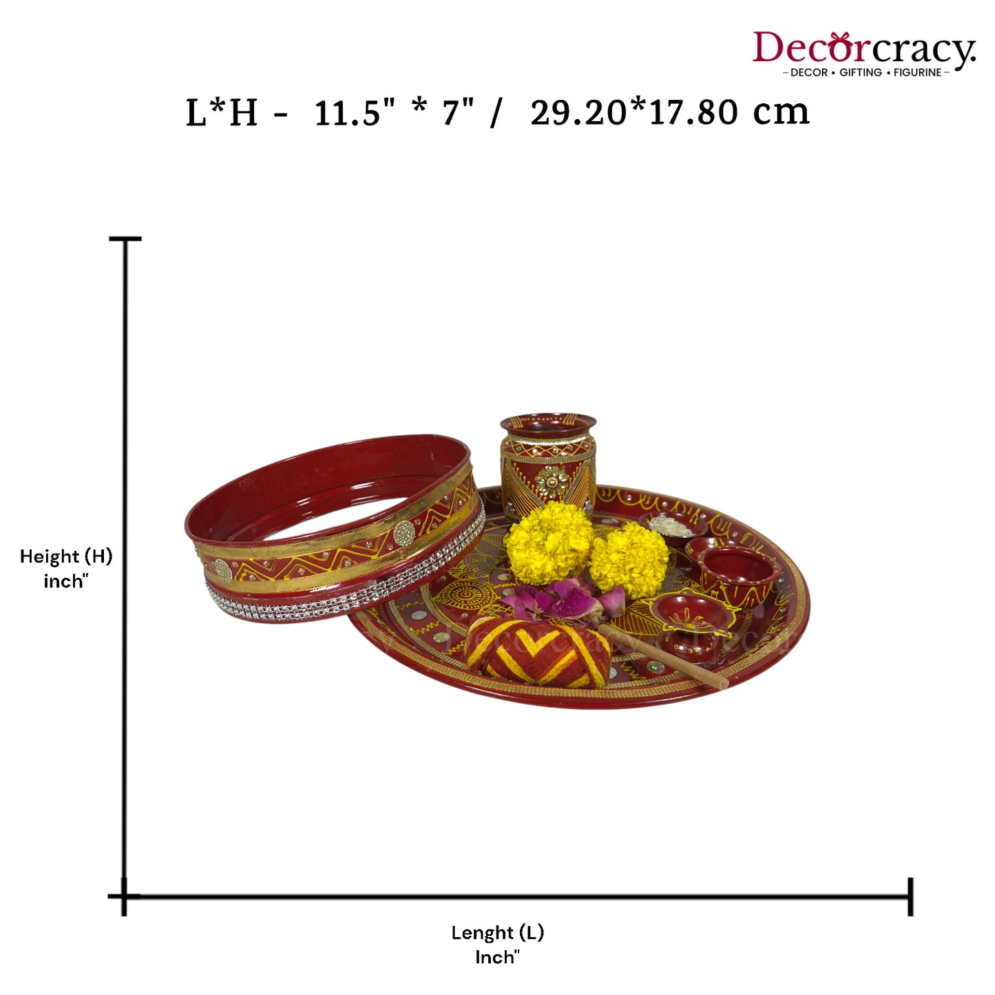 Red Karwa Chout Chot Pooja Karwa Lota Kalash Diya Channi Thali Steel Set 12"