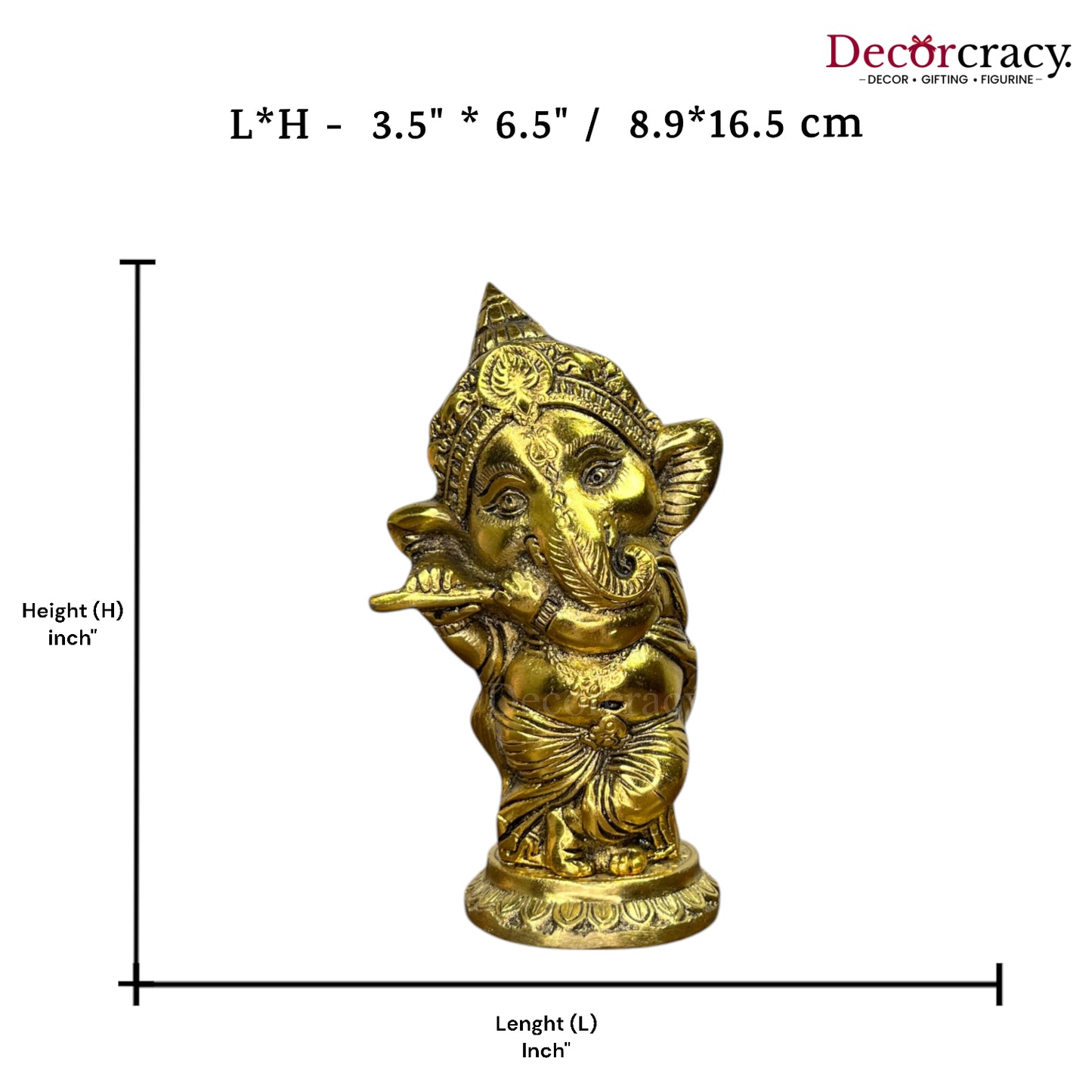 Shree Ganesh with Bansuri Idol Metal golden
