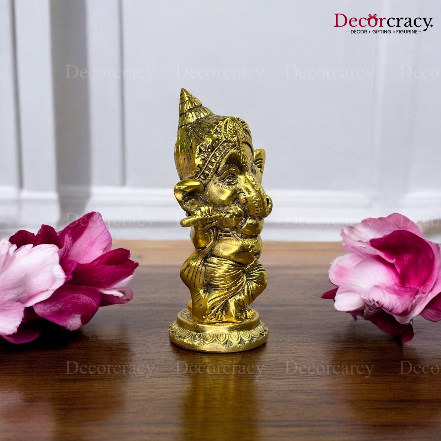Shree Ganesh with Bansuri Idol Metal golden