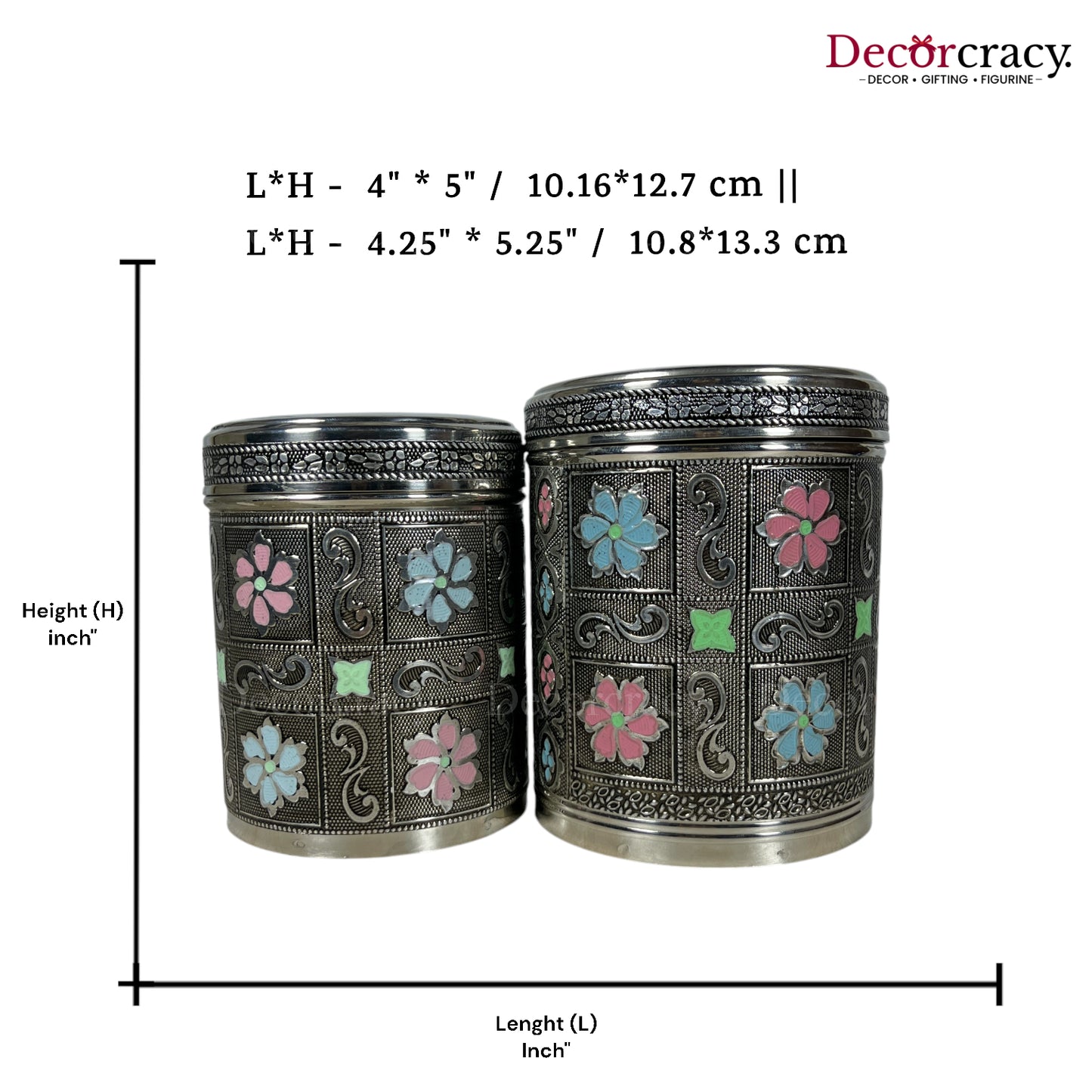 2pc Stainless Steel Storage Oxidized Design Box Silver