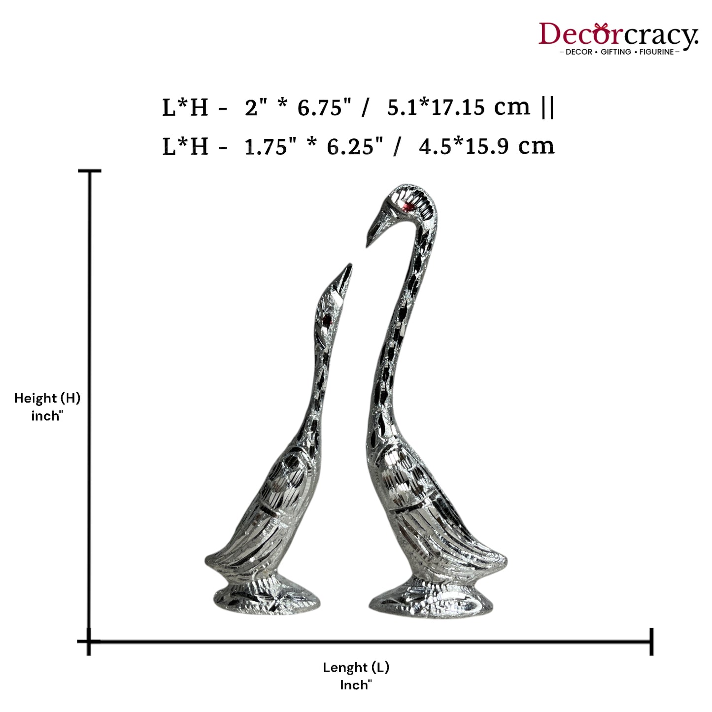 Silver Kissing Swan Couple Aluminium Metal Love Birds Romantic Home Décor