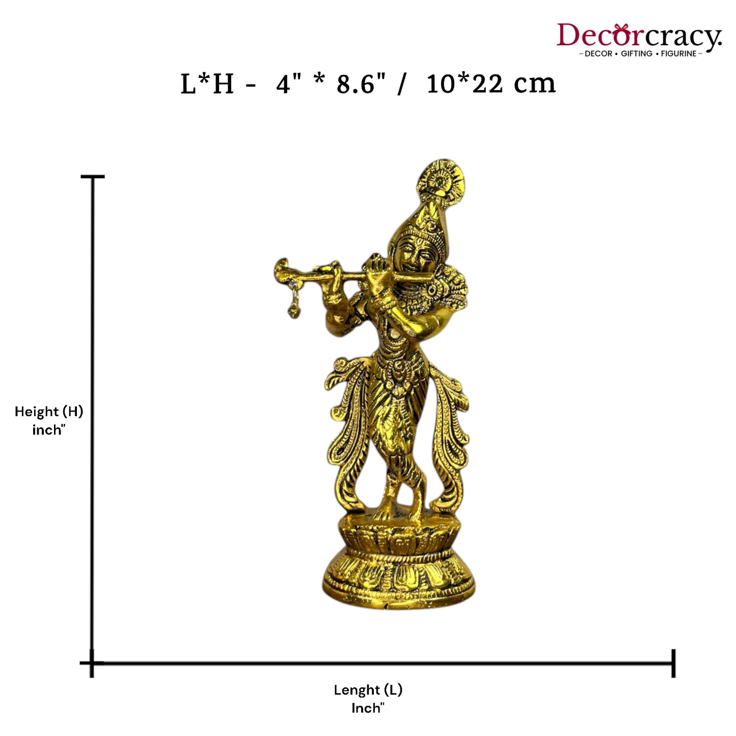 Shree Krishna playing Flute Metal golden