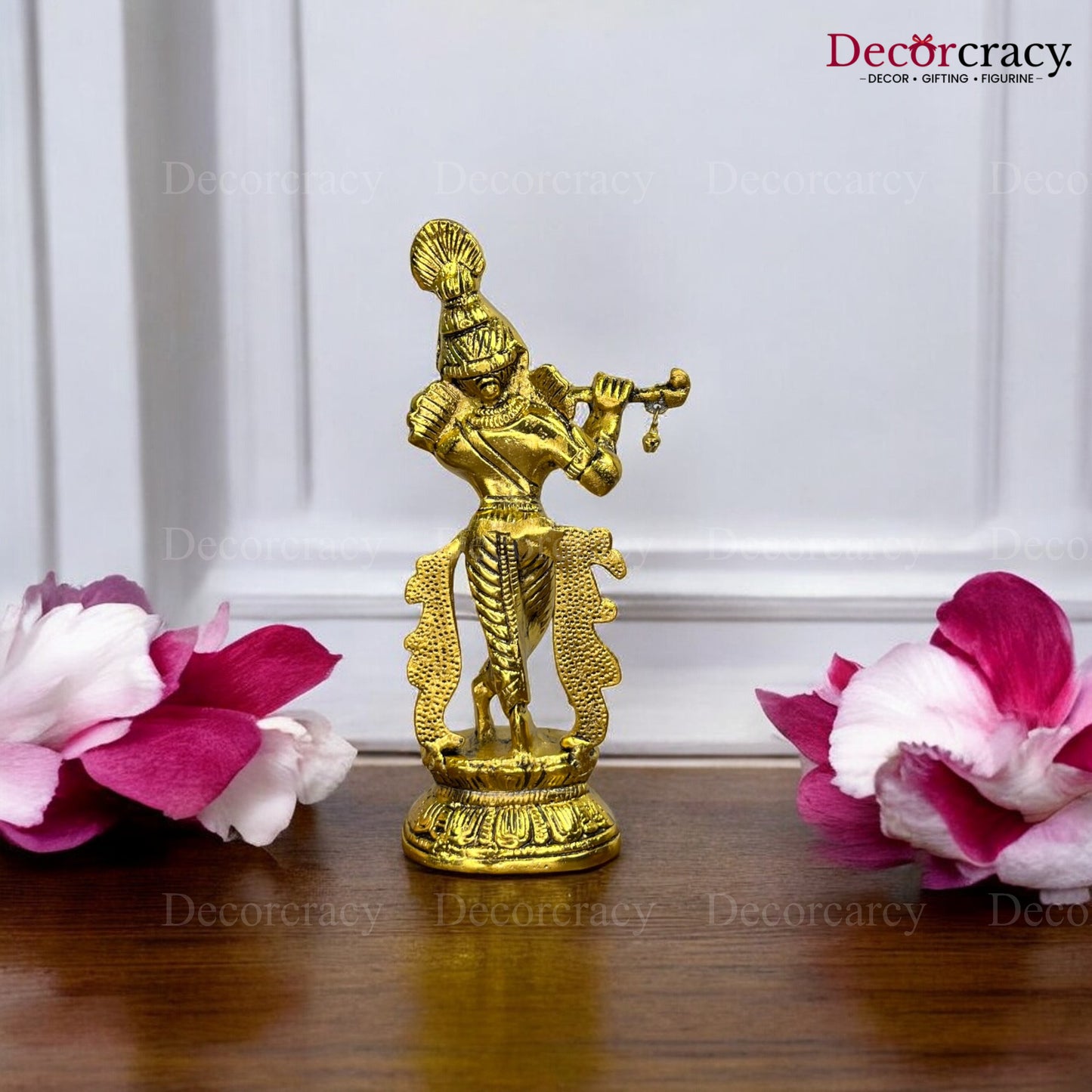 Shree Krishna playing Flute Metal golden