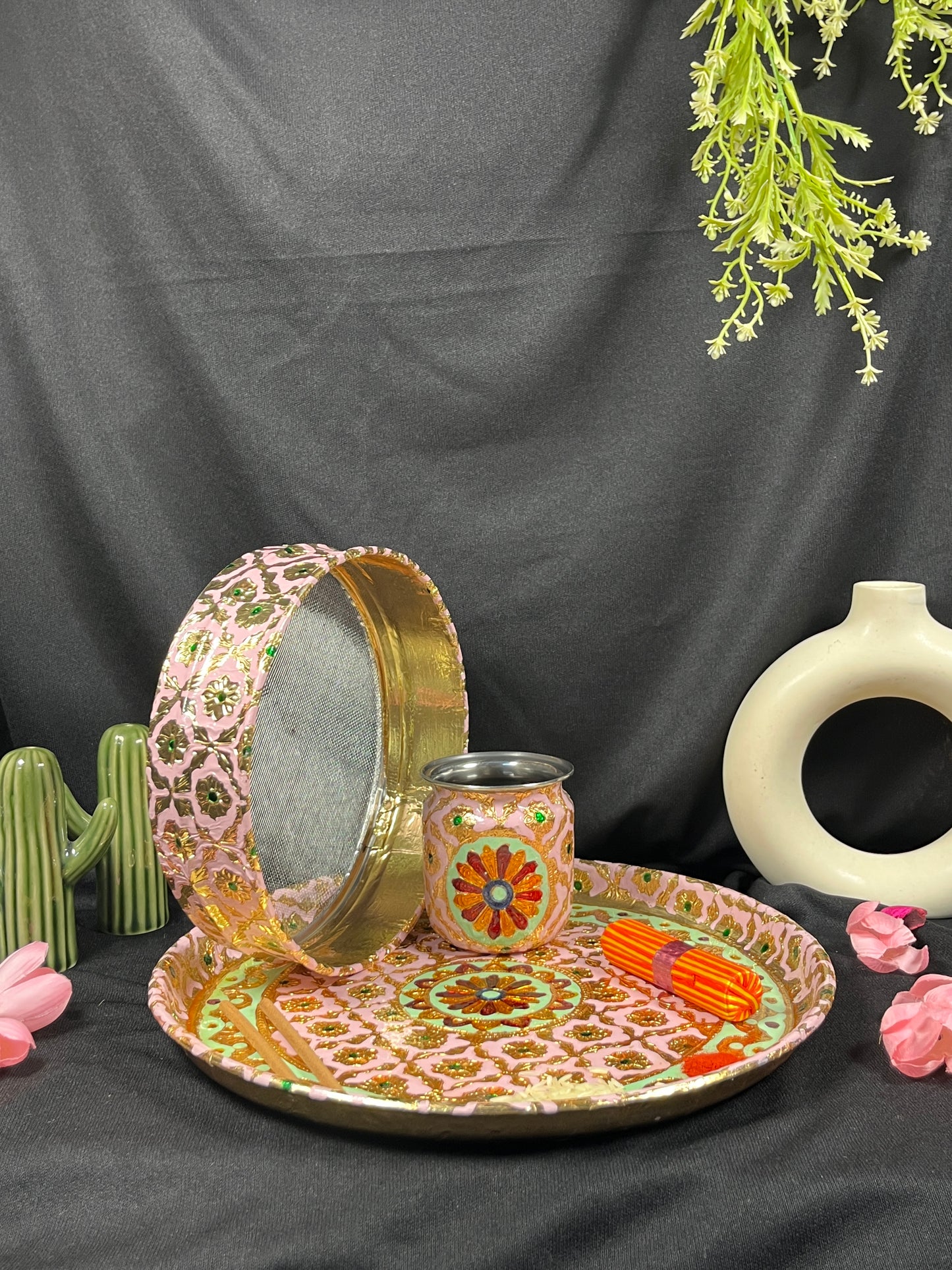Pink Karwa Chout Full Meenakari Lota Kalash Channi