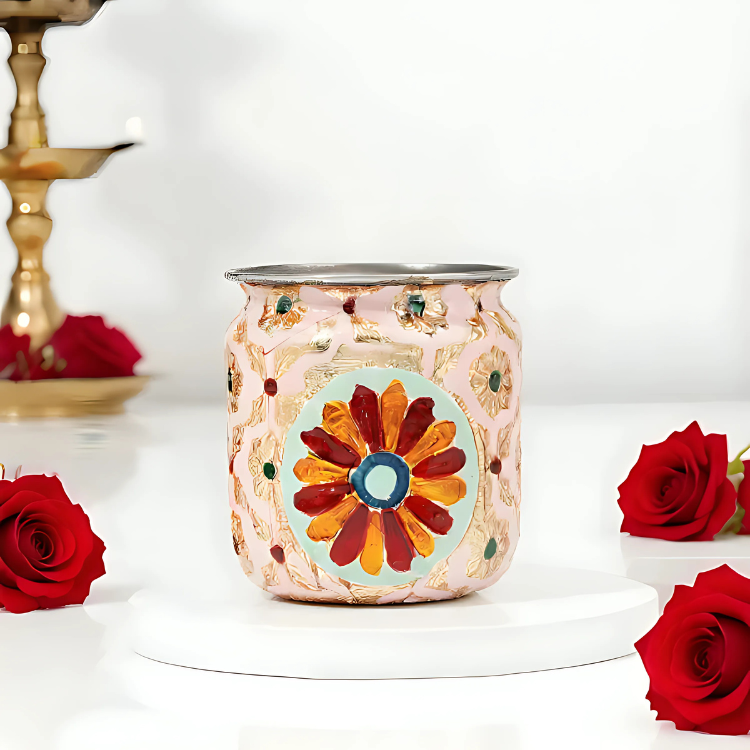 Pink Karwa Chout Full Meenakari Lota Kalash Channi
