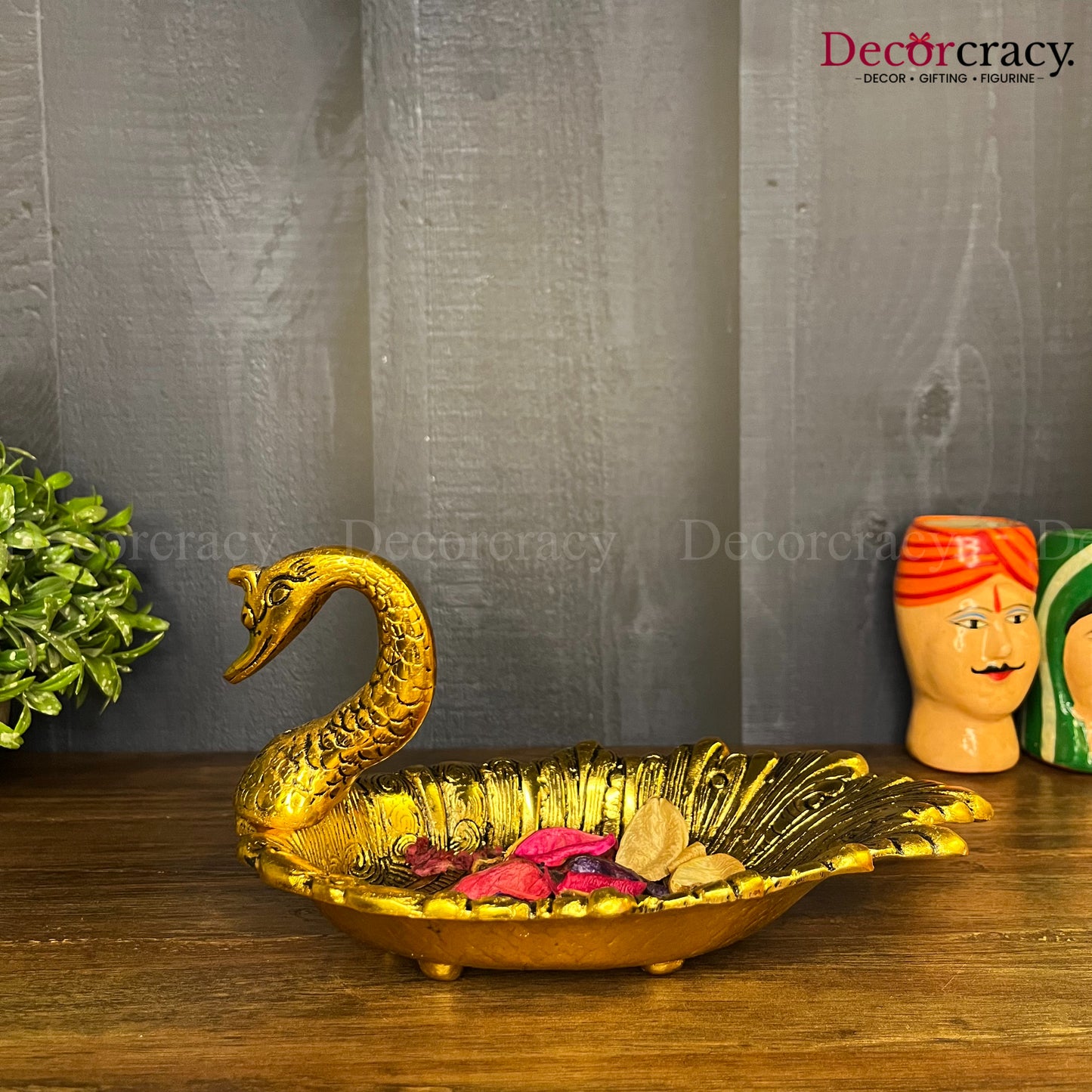 Swan Shaped Dry Fruit Serving Tray Metal golden