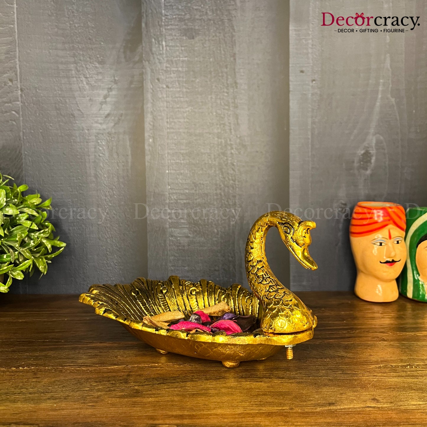 Swan Shaped Dry Fruit Serving Tray Metal golden