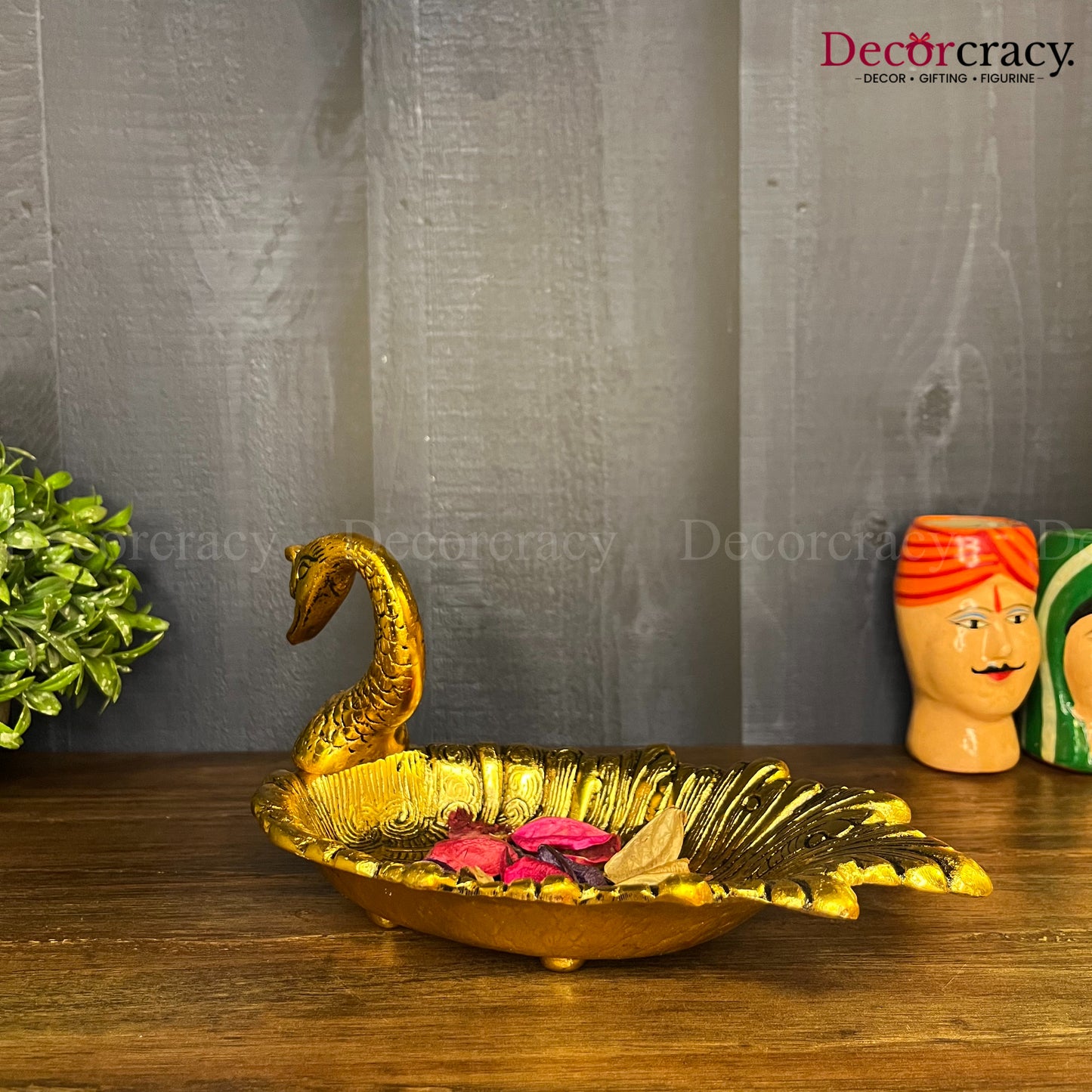 Swan Shaped Dry Fruit Serving Tray Metal golden