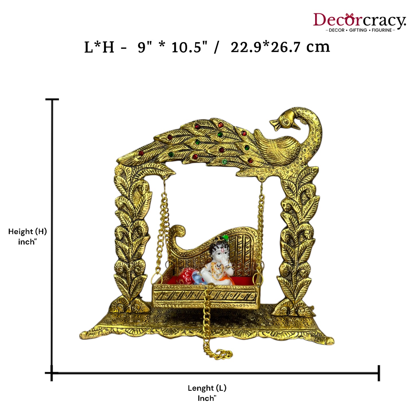 Laddu Gopal Full Peacock Jhula Metal golden