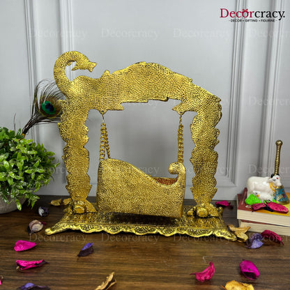 Laddu Gopal Full Peacock Jhula Metal golden