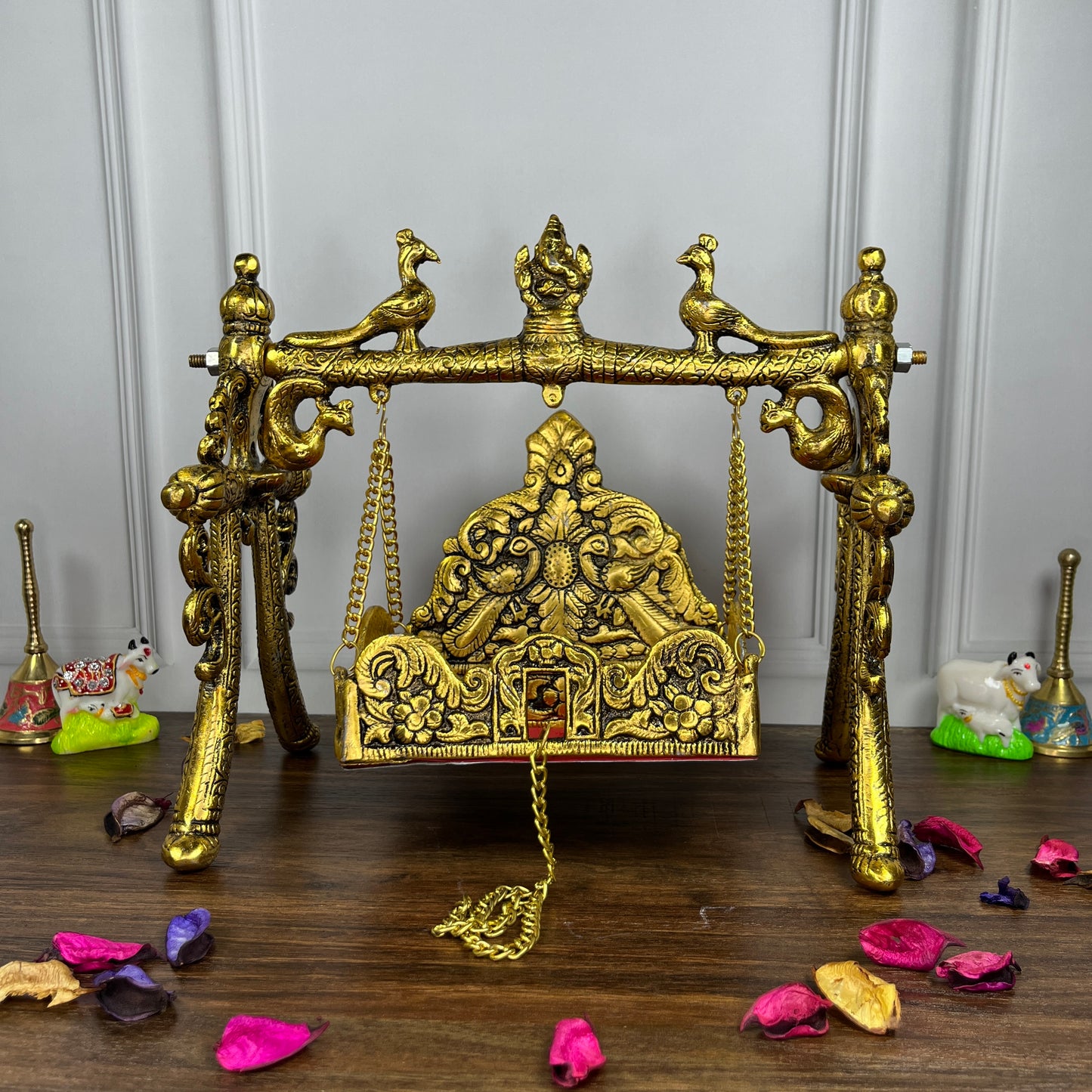 Laddu Gopal Peacock Jhula Metal golden