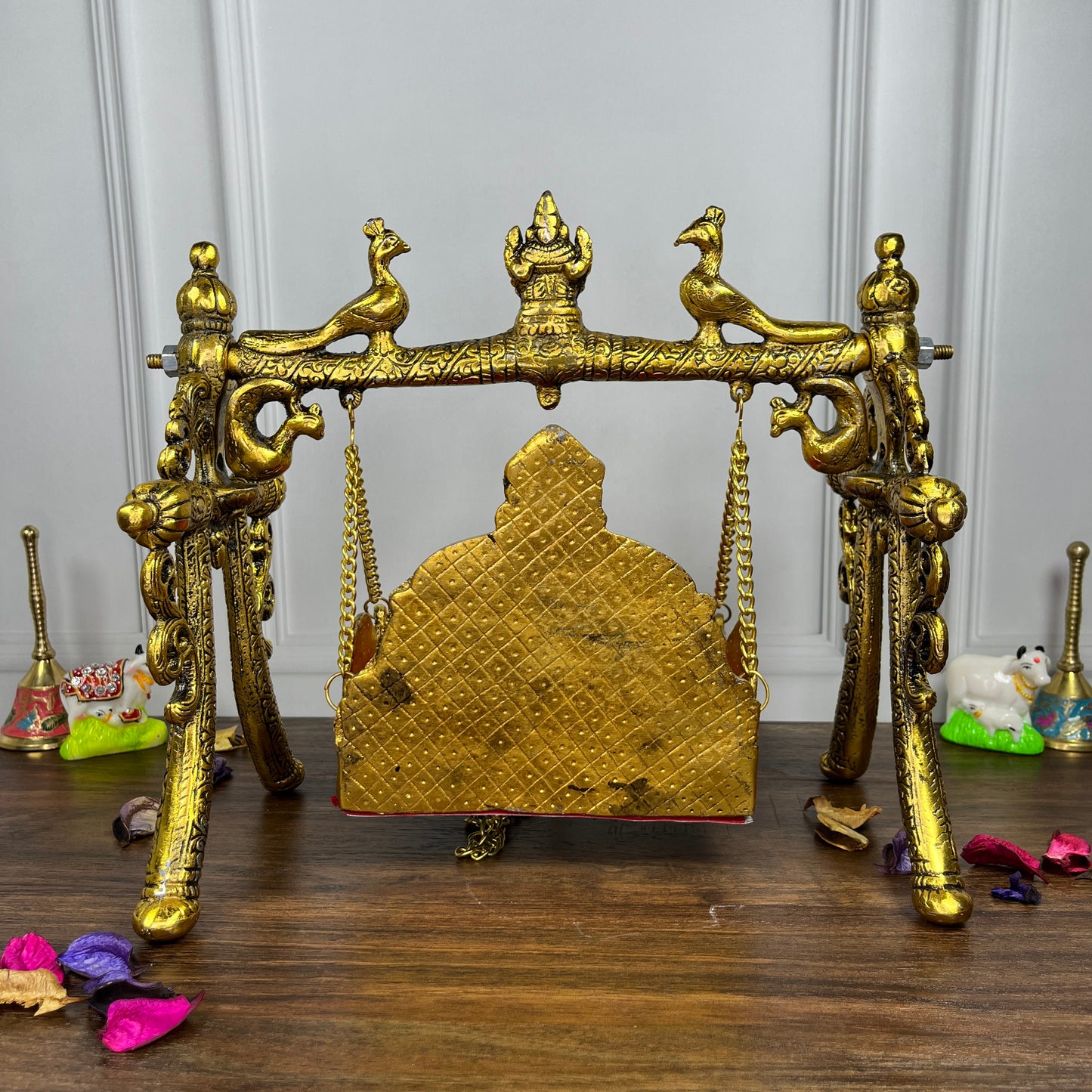 Laddu Gopal Peacock Jhula Metal golden