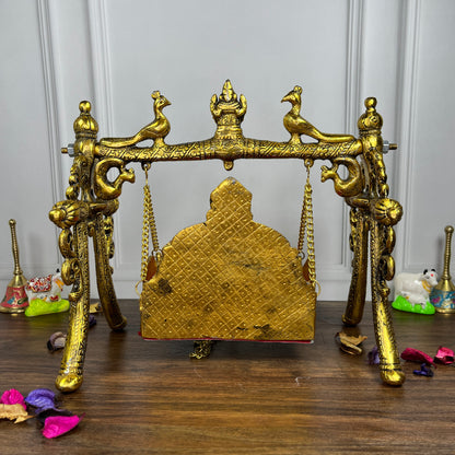 Laddu Gopal Peacock Jhula Metal golden