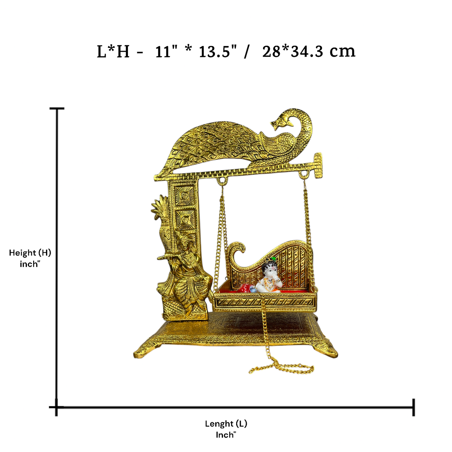 Laddu Gopal Krishna Peacock Jhula Metal golden
