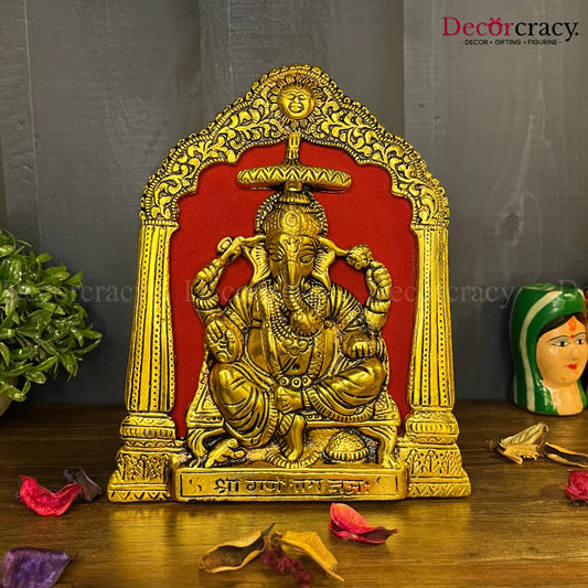 Shree Ganesh Frame Wall Hanging Metal golden