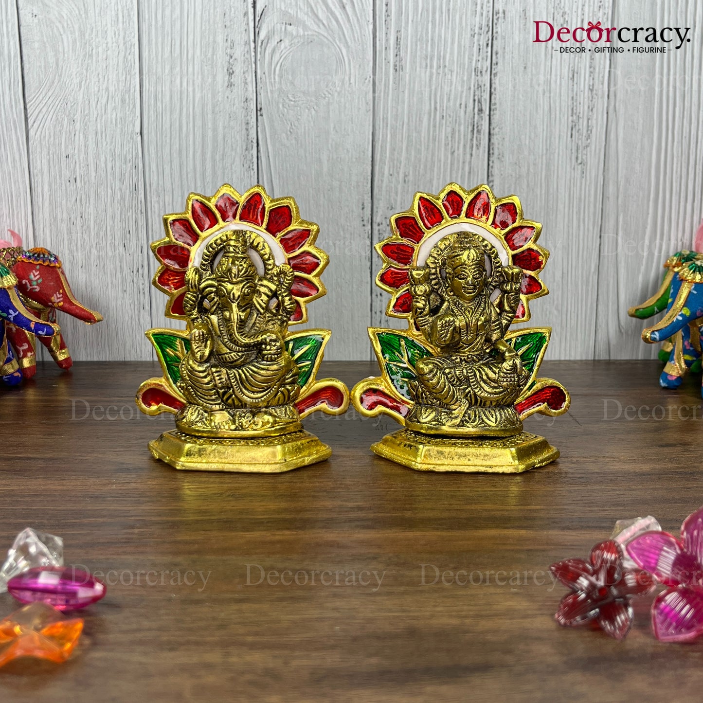 Shree Lakshmi Ganesh Flower Metal golden