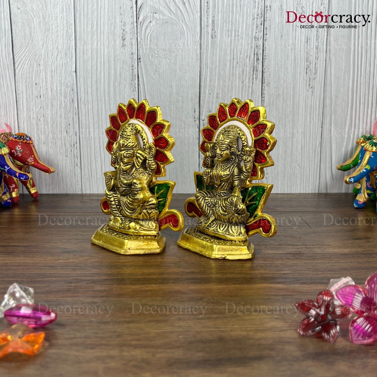 Shree Lakshmi Ganesh Flower Metal golden