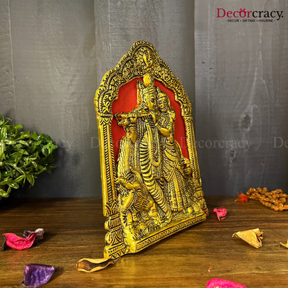 Shree Radha Krishna Frame Wall Hanging Metal golden
