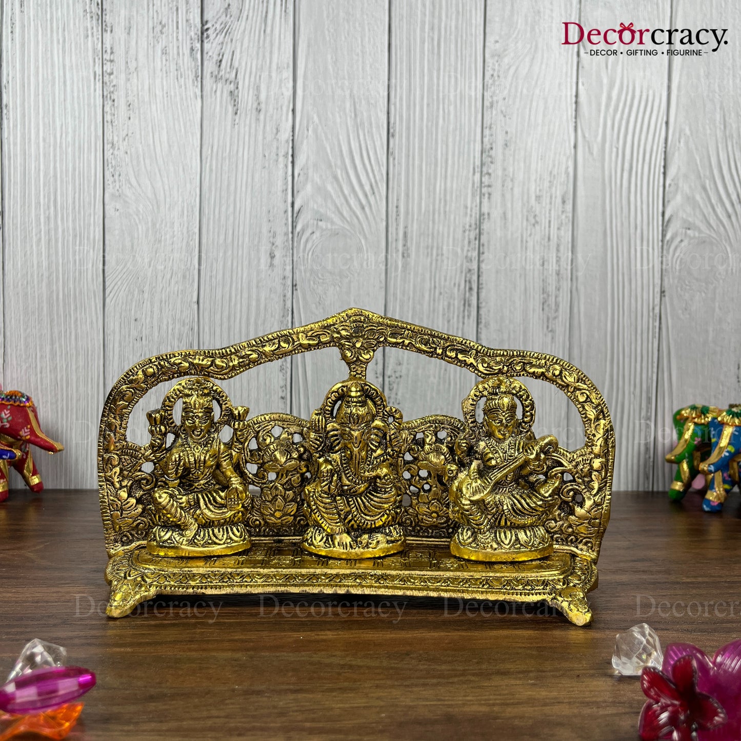 Shree Lakshmi Ganesh Saraswati Mehraab Metal golden