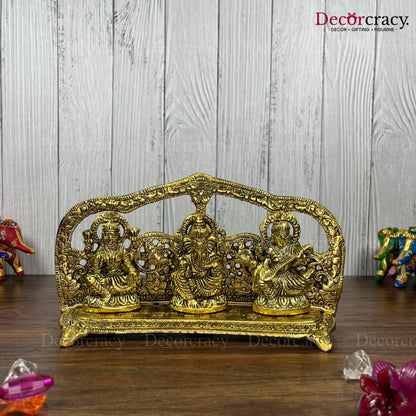 Shree Lakshmi Ganesh Saraswati Mehraab Metal golden