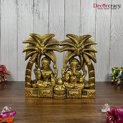 Shree Lakshmi Ganesh Palm Tree Metal golden
