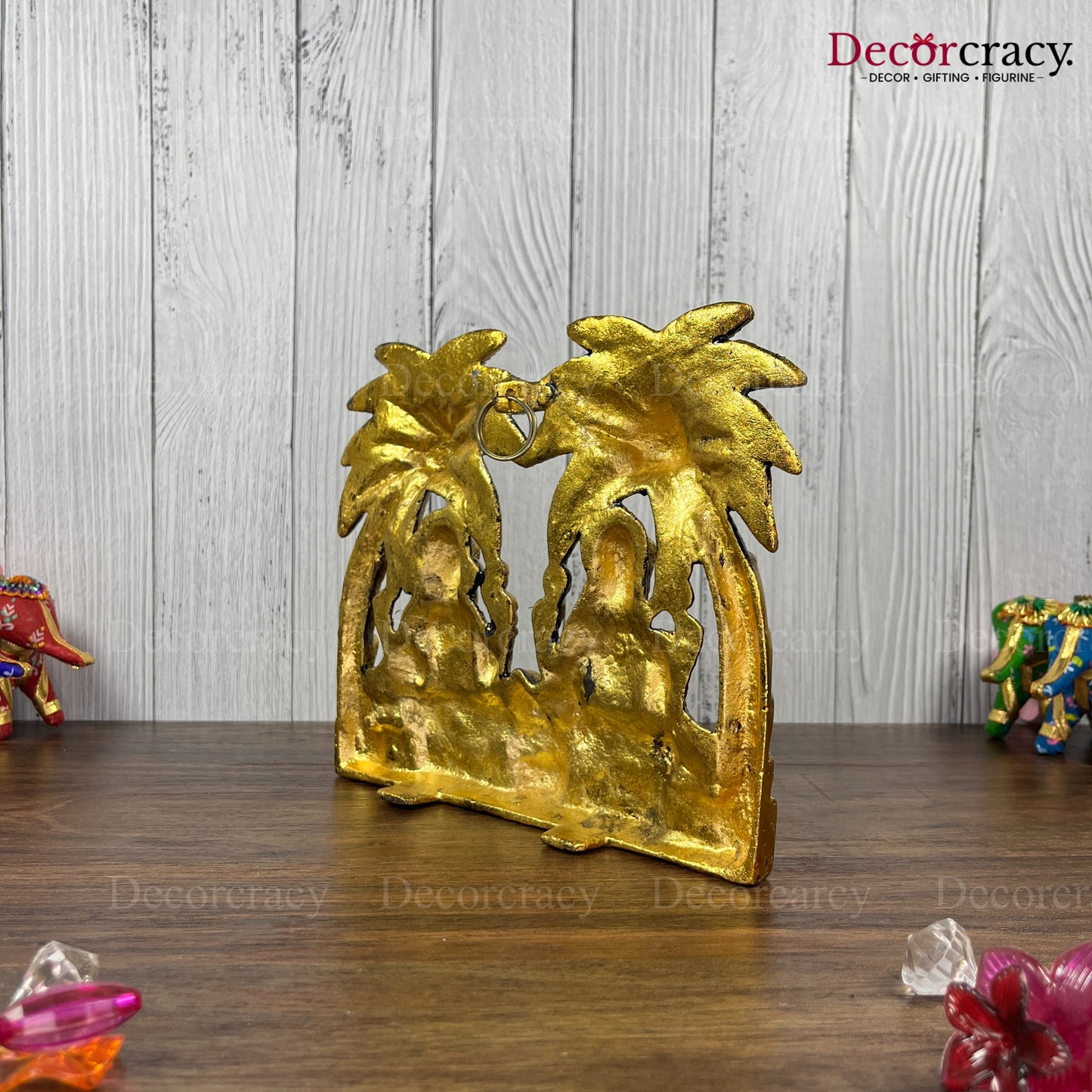 Shree Lakshmi Ganesh Palm Tree Metal golden