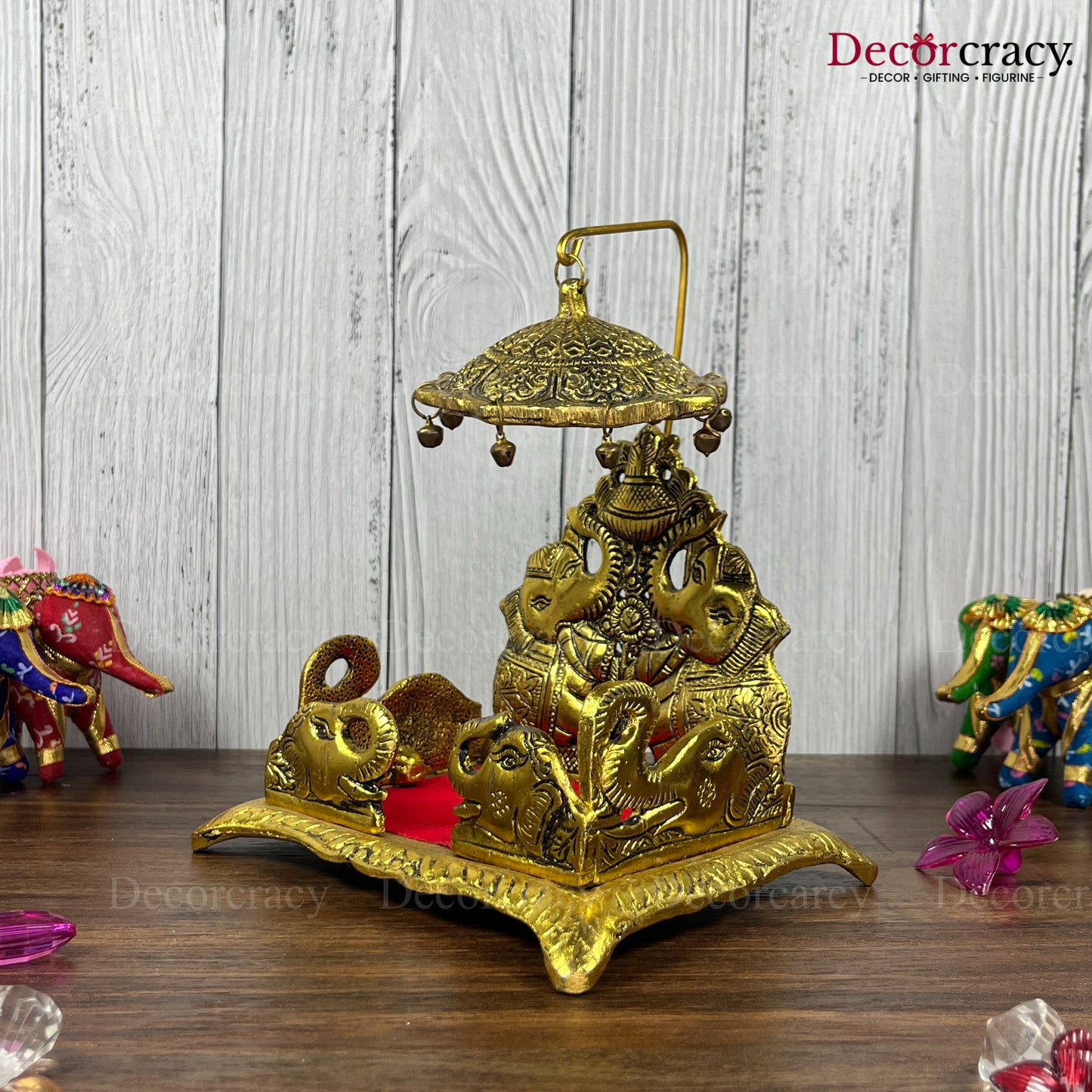 Singhasan Elephant Laddu Gopal Metal golden