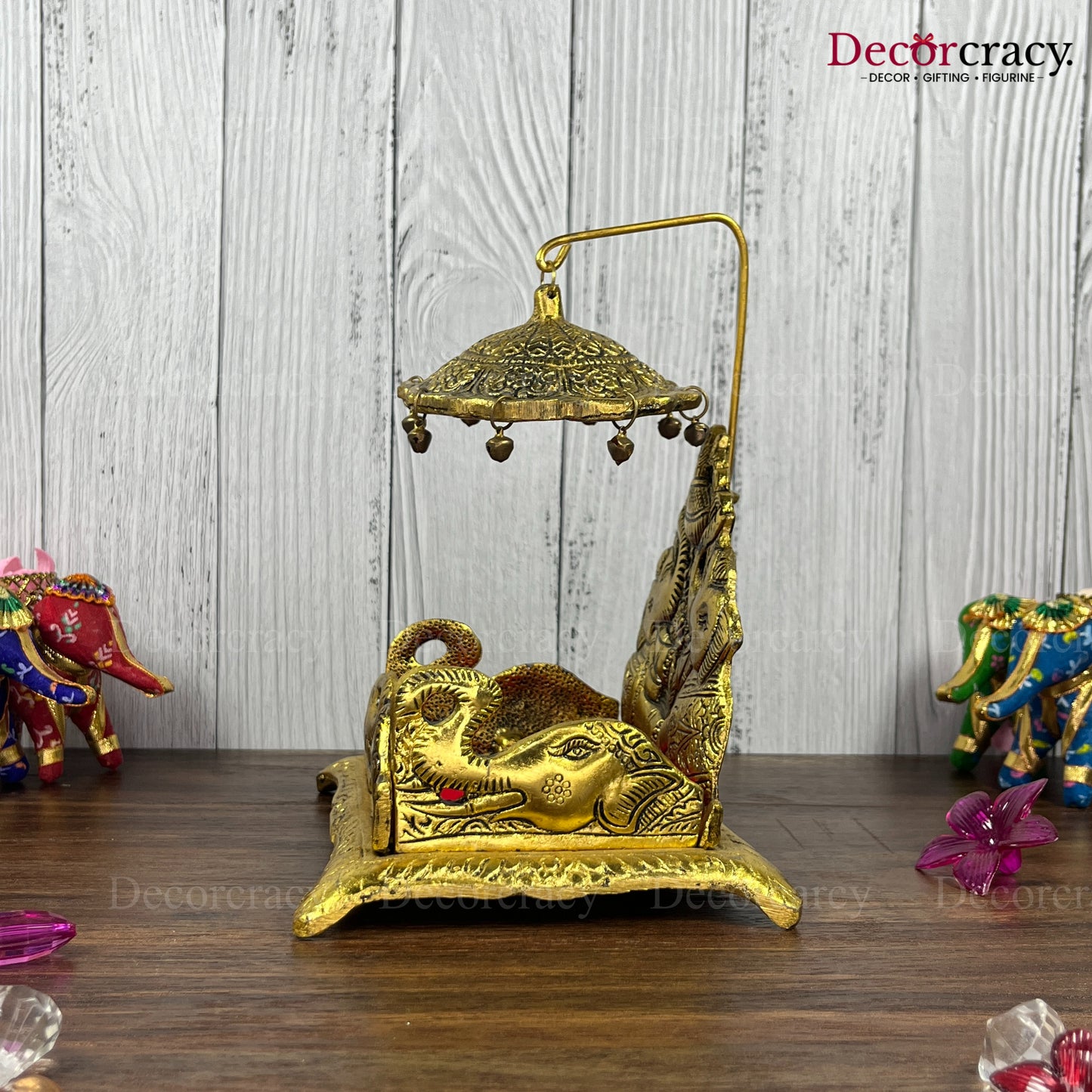 Singhasan Elephant Laddu Gopal Metal golden