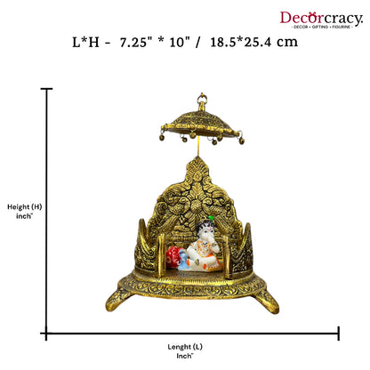 Singhasan Peacock Laddu Gopal Metal golden