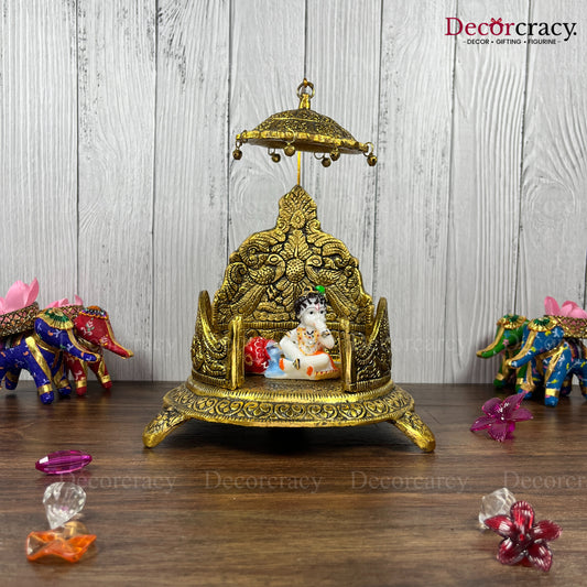 Singhasan Peacock Laddu Gopal Metal golden