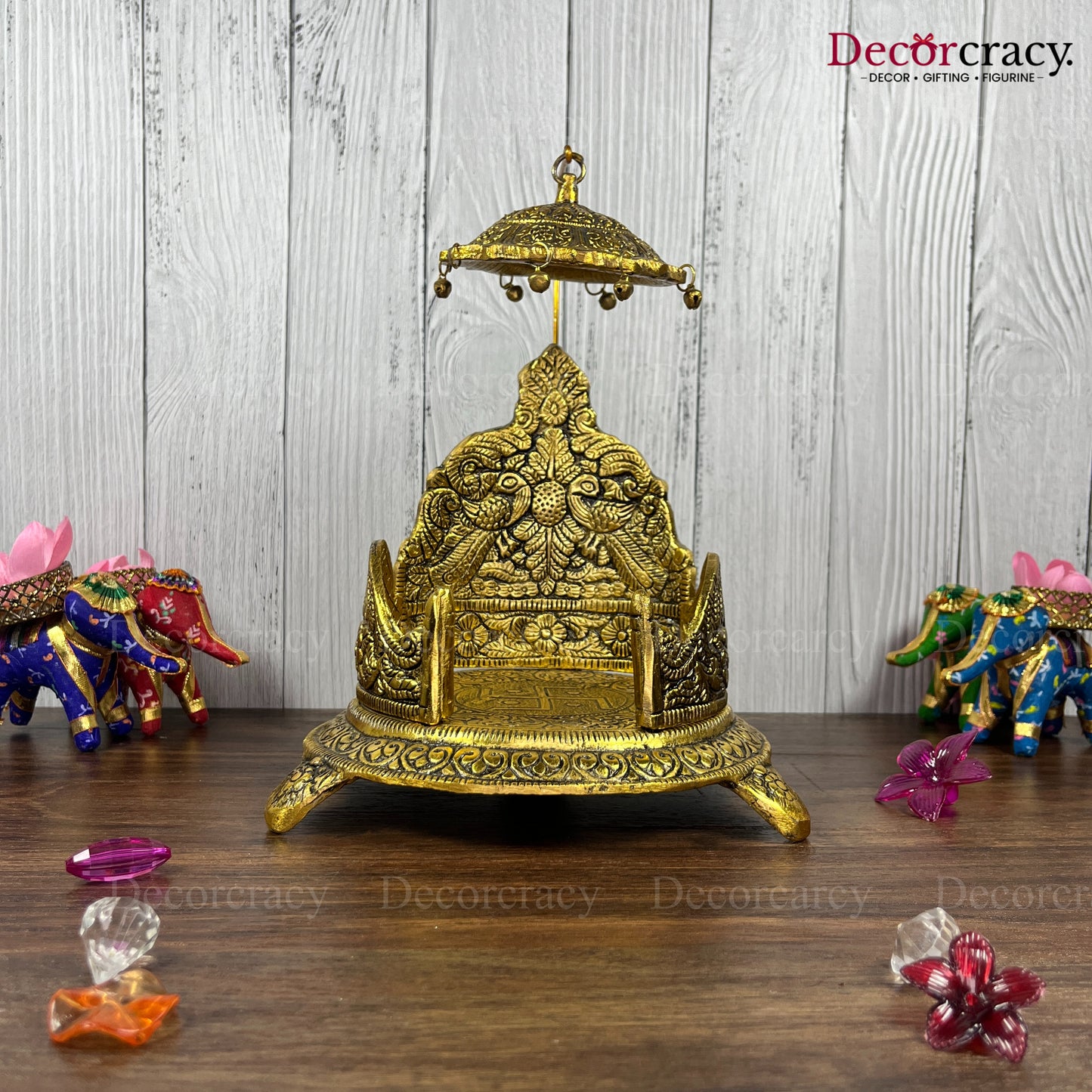 Singhasan Peacock Laddu Gopal Metal golden