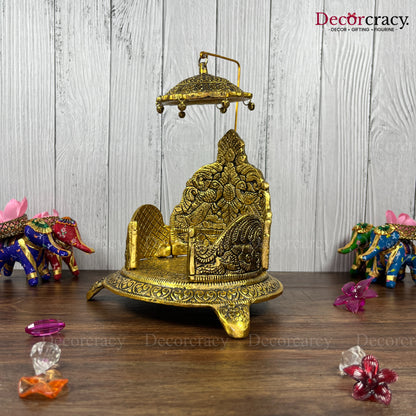 Singhasan Peacock Laddu Gopal Metal golden