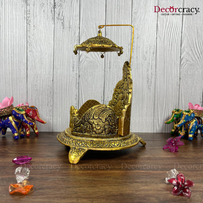 Singhasan Peacock Laddu Gopal Metal golden