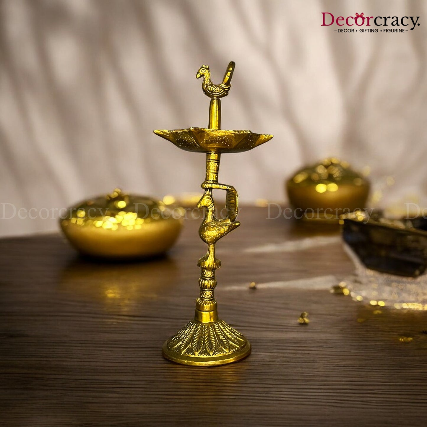 Peacock Design Oil Diya Mor Deepak Metal golden