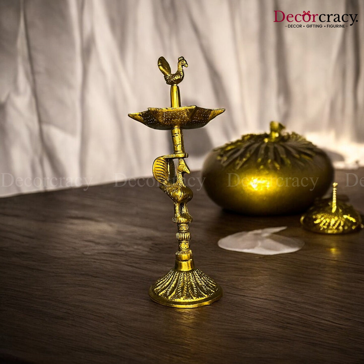 Peacock Design Oil Diya Mor Deepak Metal golden
