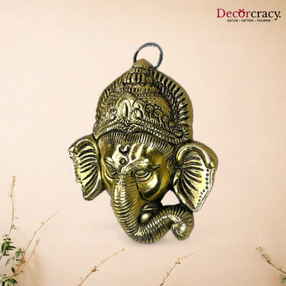 Shree Ganesh Face Wall Hanging Metal golden