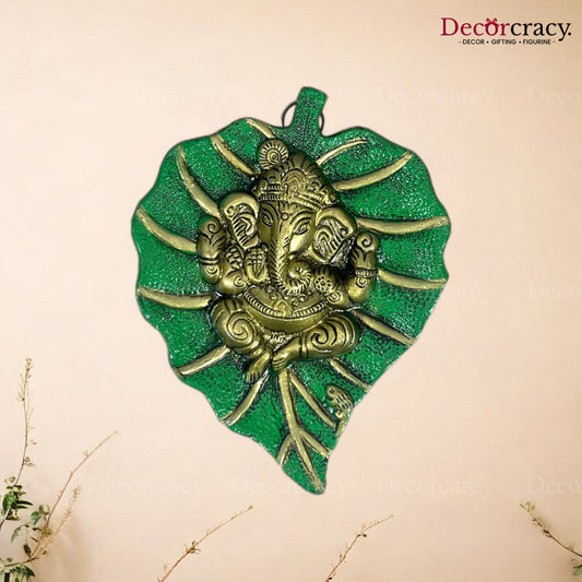 Shree Ganesh Leaf Green Metal Multicolor