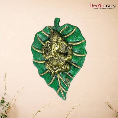 Shree Ganesh Leaf Green Metal Multicolor