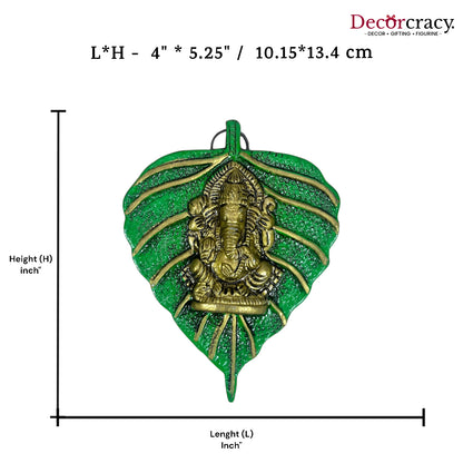 Shree Ganesh Leaf Green Metal Multicolor