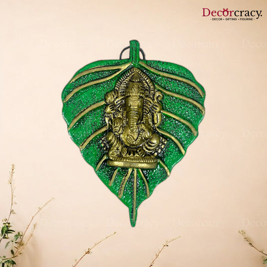 Shree Ganesh Leaf Green Metal Multicolor