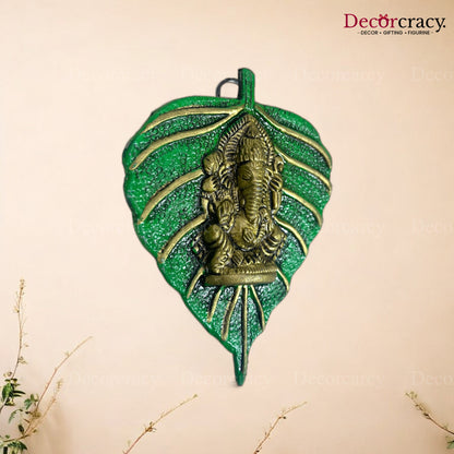 Shree Ganesh Leaf Green Metal Multicolor