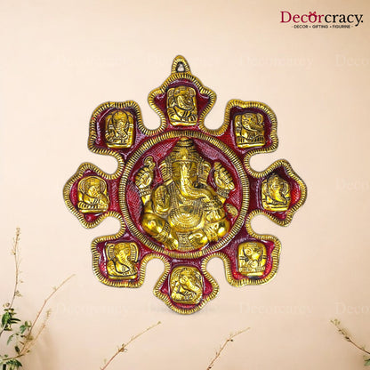 Nav Grah Ganesh 9 Grah Red Metal Multicolor