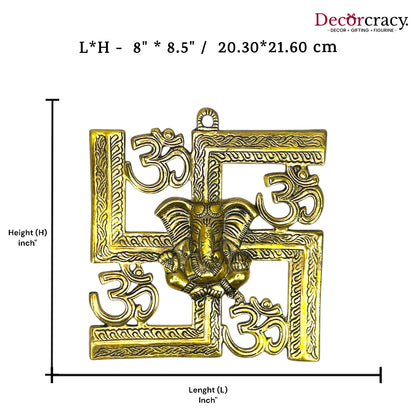 Swastik Om Ganesh Wall Hanging Metal golden