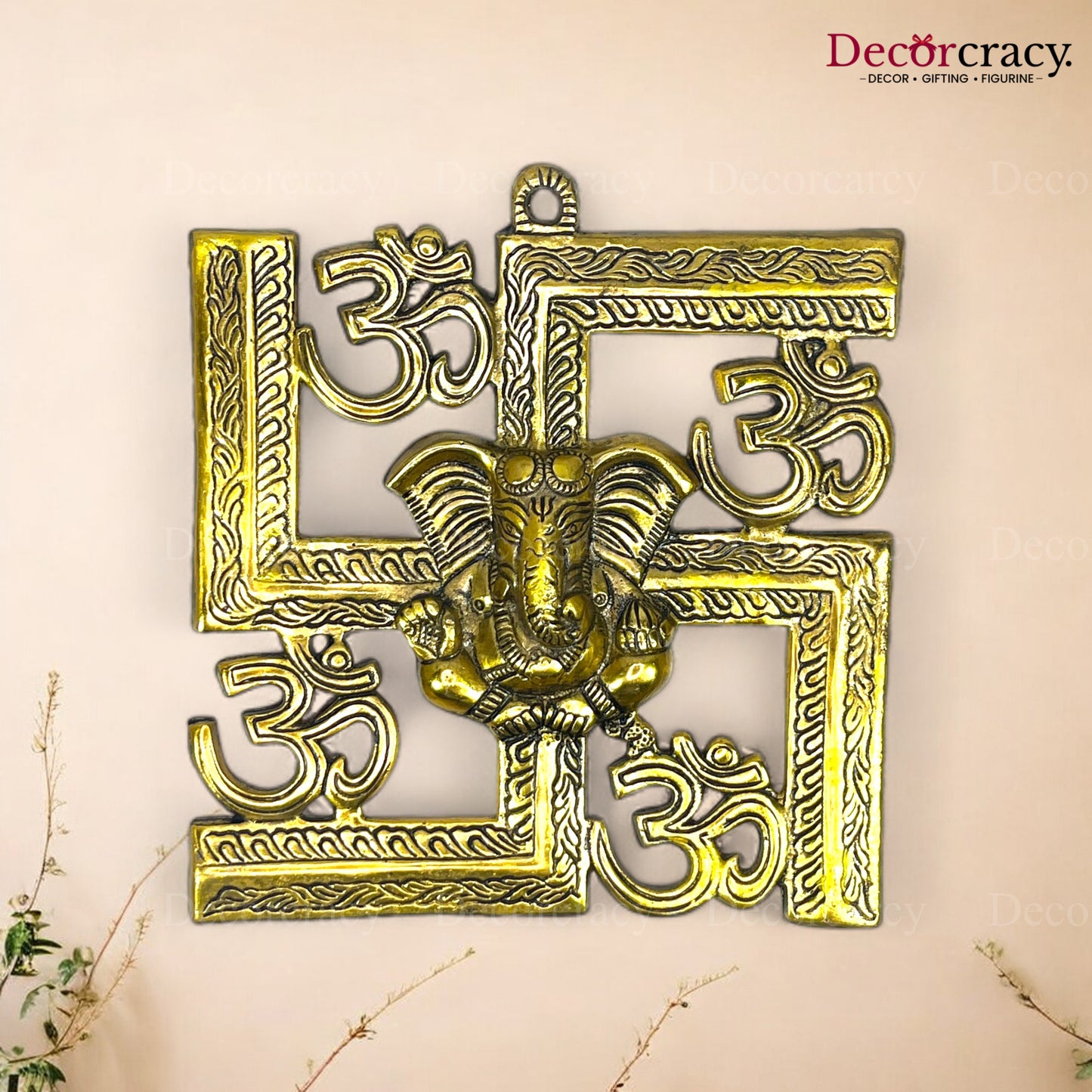 Swastik Om Ganesh Wall Hanging Metal golden