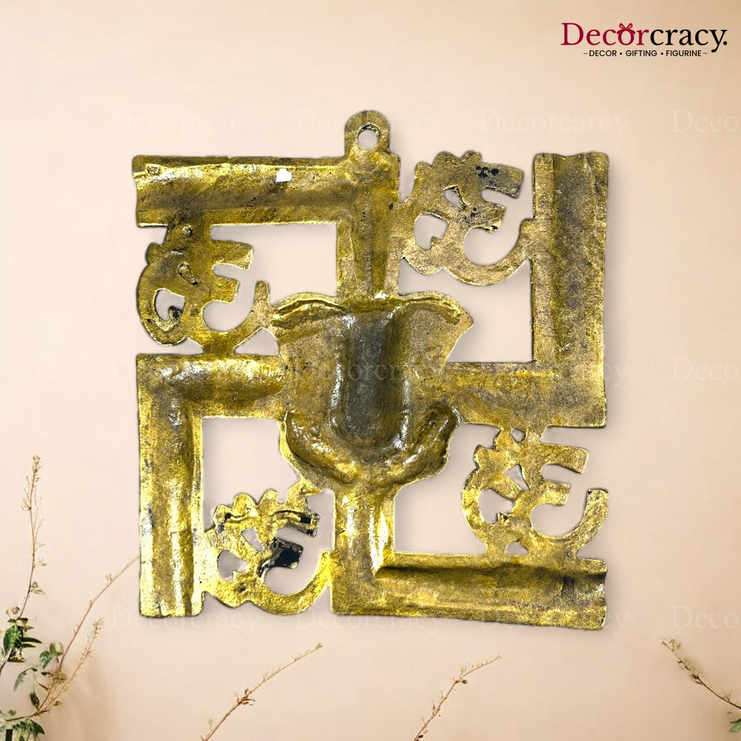 Swastik Om Ganesh Wall Hanging Metal golden