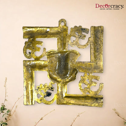 Swastik Om Ganesh Wall Hanging Metal golden