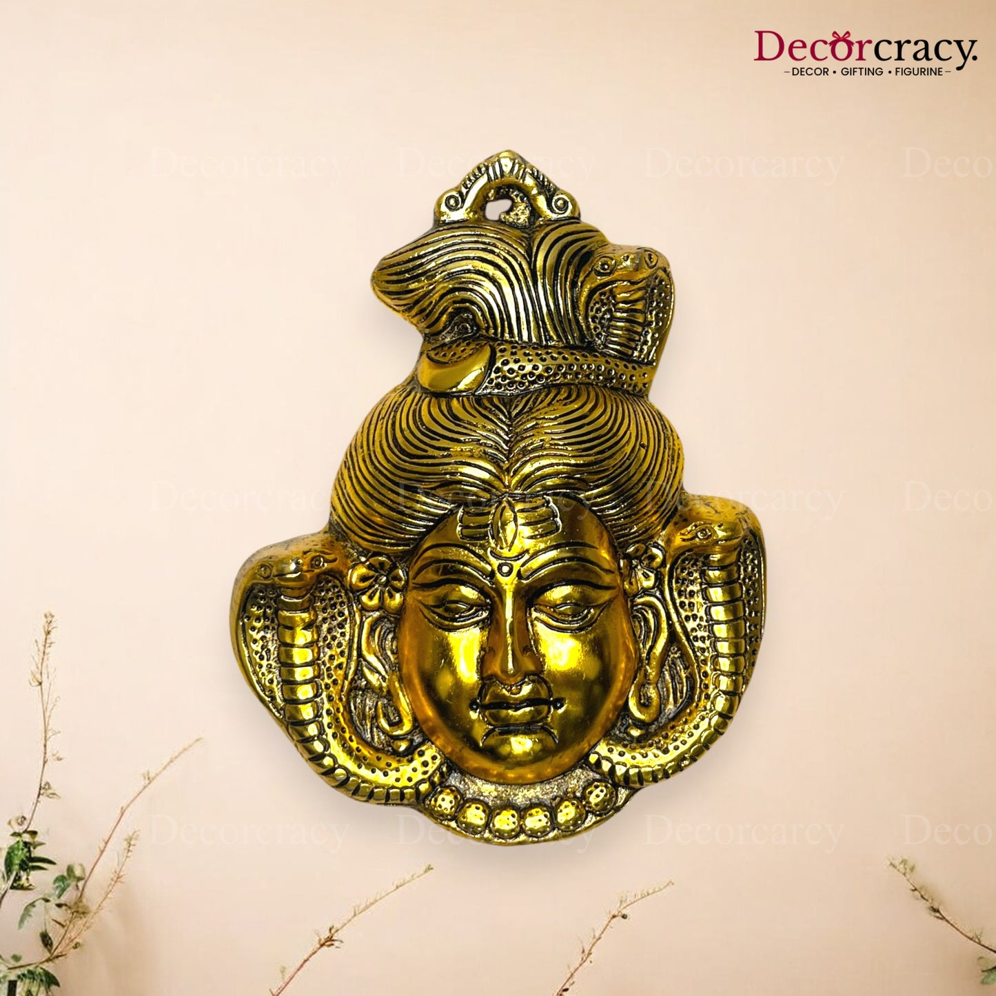 Lord Shiva Face Wall Hanging Metal golden